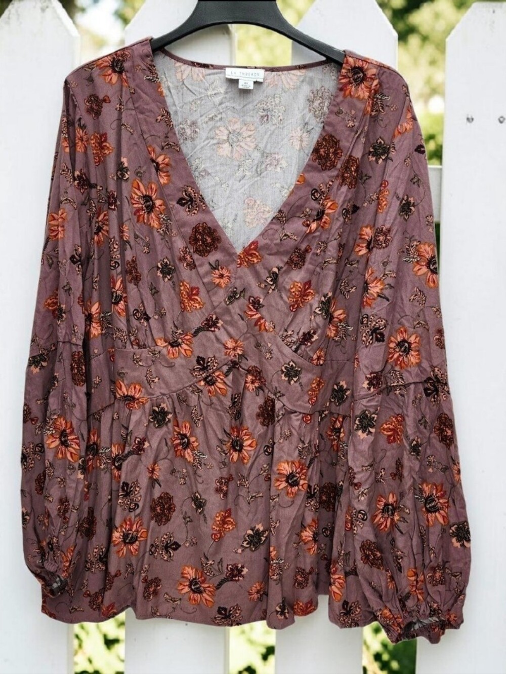 La Threads Peasant Peplum Shirt Womens 4X Floral Long Sleeves Cottagecore Boho